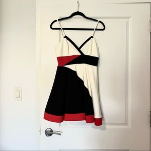 Jay Godfrey Red White and Black Colorblock Dress